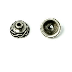Bead Cap, Pewter 8mm Round with Rope Design in Antique Silver Finish