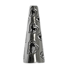 Cone End Cap, JBB Pewter 23.2x8.8mm Heart pattern (inside 7.5mm) in Antique Silver Finish