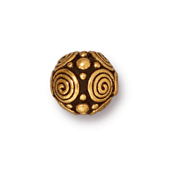 Tierracast Pewter Bead, 8mm Spirals - Antique Gold