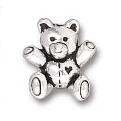 Tierracast Pewter Bead, 14x12.5mm Teddy Bear - Antique Silver