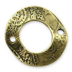 Link, JBB Pewter 19.5mm Circular with intricate pattern and 2 holes in Antique Brass Finish