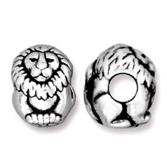 Tierracast Pewter Bead, 11.5x9mm Lion Euro Bead - Antique Silver
