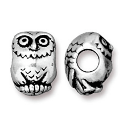 Tierracast Pewter Bead, 12x8.5mm Owl Euro Bead - Antique Silver