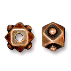 Tierracast Pewter Bead, 6mm Faceted Cube - Antique Copper