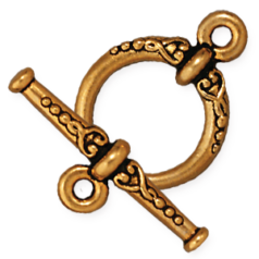 Tierracast Pewter Heirloom Toggle Clasp, 20x15mm Loop 24mm Bar - Antique Gold