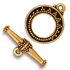 Tierracast Pewter Tapered Bali Toggle Clasp, 19x16mm Loop 21.5mm Bar - Antique Gold