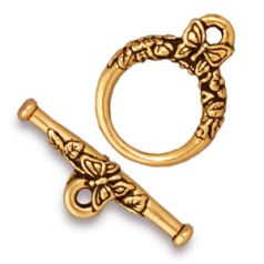 Tierracast Pewter Butterfly Toggle Clasp, 20x15mm Loop 24mm Bar - Antique Gold