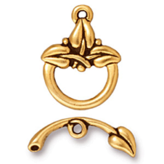 Tierracast Pewter 3 Leaf Toggle Clasp, 18.5x13.5mm Loop 21.25mm Bar - Antique Gold