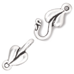 Tierracast Pewter Clasp Set, Leaf Hook & Eye - Antique Silver