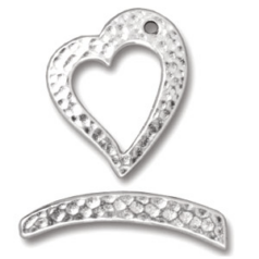 Tierracast Pewter Hammertone Heart Toggle Clasp, 22x18mm Loop, 27mm Bar - Rhodium
