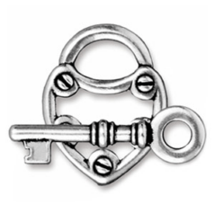 Tierracast Pewter Lock & Key Toggle Clasp, 25x19mm Loop 30.5mm Bar - Antique Silver
