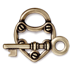 Tierracast Pewter Lock & Key Toggle Clasp, 25x19mm Loop 30.5mm Bar - Brass Oxide