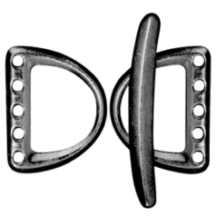 Tierracast Pewter Toggle Clasp, 5 Hole D Ring Set 19.5x15.5mm Loop, 29.5mm Bar - Black