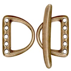Tierracast Pewter Toggle Clasp, 5 Hole D Ring Set 19.5x15.5mm Loop, 29.5mm Bar - Brass Oxide
