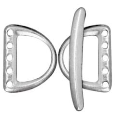 Tierracast Pewter Toggle Clasp, 5 Hole D Ring Set 19.5x15.5mm Loop, 29.5mm Bar - Bright Rhodium