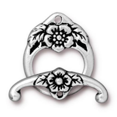 Tierracast Pewter Floral Clasp, 20x16.5mm Loop, 23mm Bar - Antique Silver