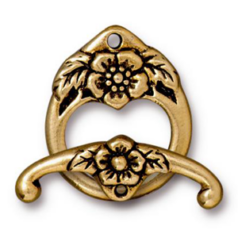 Tierracast Pewter Floral Clasp, 20x16.5mm Loop, 23mm Bar - Antique Gold