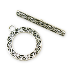 Toggle Clasp, B&B Benbassat Pewter 20mm Filigree pattern - Antique Silver