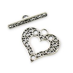 Toggle Clasp, B&B Benbassat Pewter 18.2x19.6mm Filigree Heart - Antique Silver