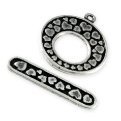 Toggle Clasp, B&B Benbassat Pewter 24mm Toggle with Heart Pattern (Bar: 29.75x 6.25mm) - Antique Silver