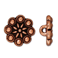 Tierracast Pewter Button Clasp, 14mm Czech Rosette - Antique Copper