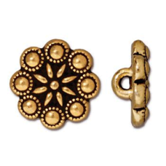 Tierracast Pewter Button Clasp, 14mm Czech Rosette - Antique Gold