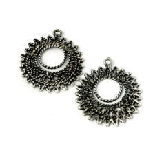 Earring Part, Pewter 29mm in a Twisted Wheel design with holes all around - Antique Pewter