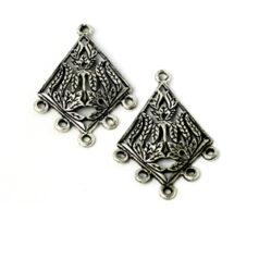 Drop, Pewter 26mm with Preciosa Crystal with chain pattern around bottom. - Antique Pewter