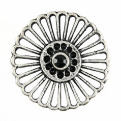 Pendant, Pewter 24mm Round with Jet Black Preciosa Crystal - Antique Pewter