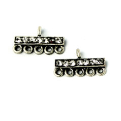 Link. Pewter 17mm Bar with Preciosa Crystal and 5 Loops - Antique Pewter