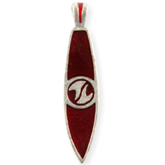 Pendant, Pewter 36x10mm Surfboard Shape with Red Enamel Color