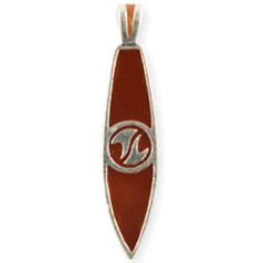 Pendant, Pewter 36x10mm Surfboard Shape with Light Red Enamel Color