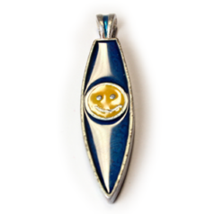 Pendant, Pewter 33x10mm Surfboard Shape in Silver with Enamel Blue and Yellow Happy Face