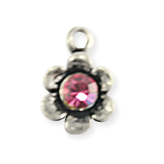 Charm in Pewter 8.5mm  Flower Shape with Preciosa  Pink crystal