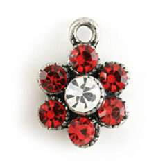 Charm, Pewter Drop 7mm Flower shape with 7 Preciosa Crystal - Red and Clear Crystal