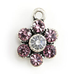 Charm, Pewter Drop 7mm Flower shape with 7 Preciosa Crystal - Light Amethyst and Clear Crystal