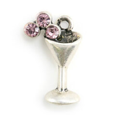 Charm, Pewter Drop 16x10mm Champagne Glass Shape with 3 Preciosa Crystals - Lt. Amethyst