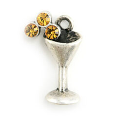 Charm, Pewter Drop 16x10mm Champagne Glass Shape with 3 Preciosa Crystals - Topaz