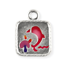 Charm, Pewter Drop 15x11mm Rectangle with Enameilled Pink Dolphin