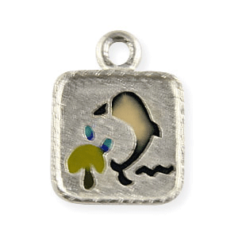 Charm, Pewter Drop 15x11mm Rectangle with Enamelled Grey Dolphin