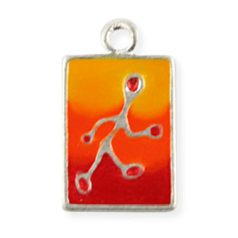 Charm, Pewter Drop 17x10mm Rectangle with Walking Man - Enamel Orange color