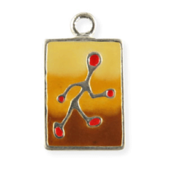 Charm, Pewter Drop 17x10mm Rectangle with Walking Man - Enamel Light Brown