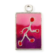 Charm, Pewter Drop 17x10mm Rectangle with Walking Man - Enamel Pink