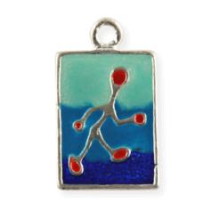 Charm, Pewter Drop 17x10mm Rectangle with Walking Man - Enamel Blue
