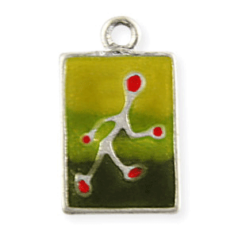 Charm, Pewter Drop 17x10mm Rectangle with Walking Man - Enamel Green
