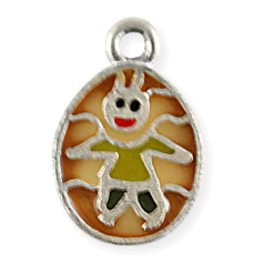 Charm, Pewter Drop 17x11mm Oval Happy Kid - Enamel Yellow color