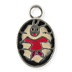 Charm, Pewter Drop 17x11mm Oval Happy Kid - Enamel Red color