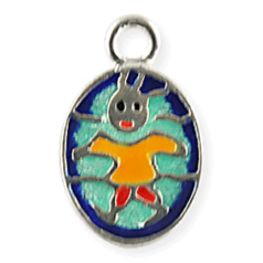 Charm, Pewter Drop 17x11mm Oval Happy Kid - Enamel Blue color