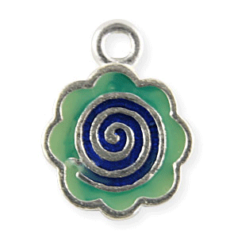 Charm, Pewter Drop 11mm Round Wave Shape with Swril Enamel Blue Color