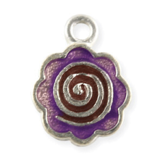 Charm, Pewter Drop 11mm Round Wave Shape with Swril Enamel Purple Color